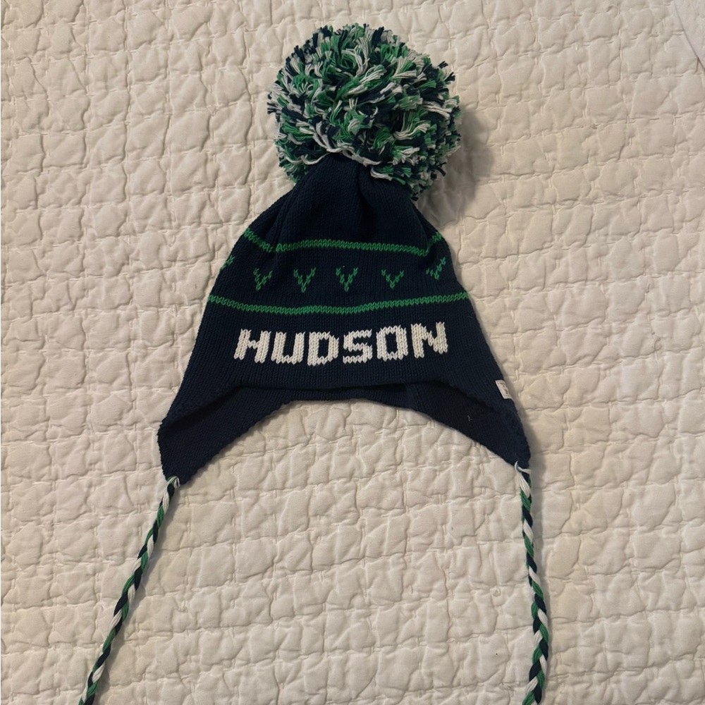 The Beaufort Bonnet Company Navy and Green Pom-Pom Hat